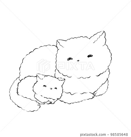 Stock Illustration: Cat parent and child (line drawing) 98585648