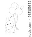 Stock Illustration: A rabbit flying with a balloon (line drawing) 98585652