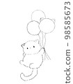 Stock Illustration: A cat flying with a balloon (line drawing) 98585673