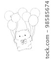 Stock Illustration: Cat flying with balloons in both hands (line drawing) 98585674