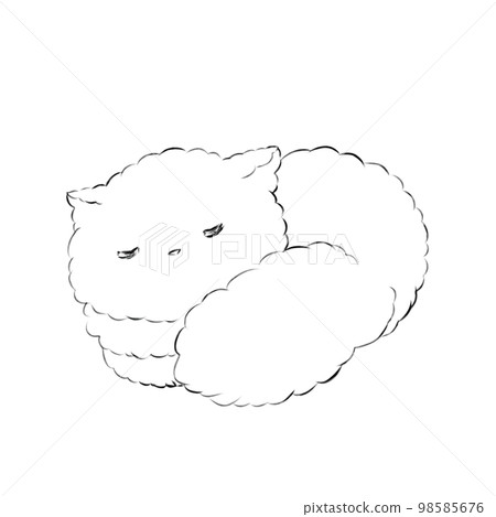 Stock Illustration: Sleeping cat (line drawing) 98585676