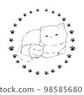 Stamp-style illustration material: parent and child cat (line drawing) 98585680