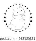 Stamp-style illustration material: Cat looking back (line drawing) 98585681