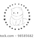 Stamp-style illustration material: cat facing down (line drawing) 98585682
