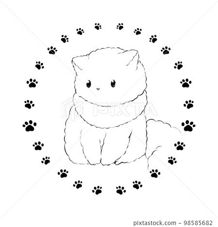 Stamp-style illustration material: cat facing down (line drawing) Stamp-style illustration material: cat facing down (line drawing) 98585682