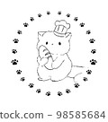 Stamp-style illustration material: Cat with bread (line drawing) 98585684