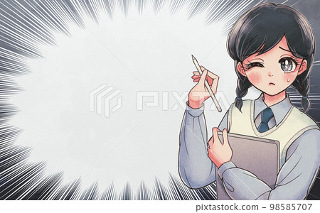 Girl cartoon illustration material Student worried about holding a tablet Girl cartoon illustration material Student worried about holding a tablet 98585707