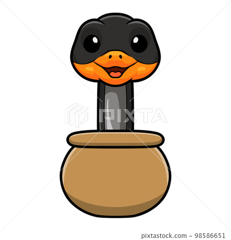 Cute black copper rat snake cartoon inside pot Cute black copper rat snake cartoon inside pot 98586651