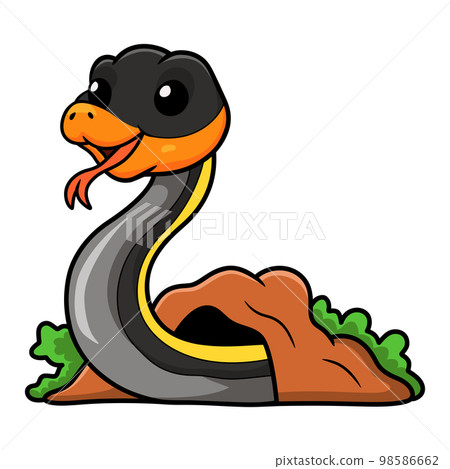 Cute black copper rat snake cartoon out from hole Cute black copper rat snake cartoon out from hole 98586662