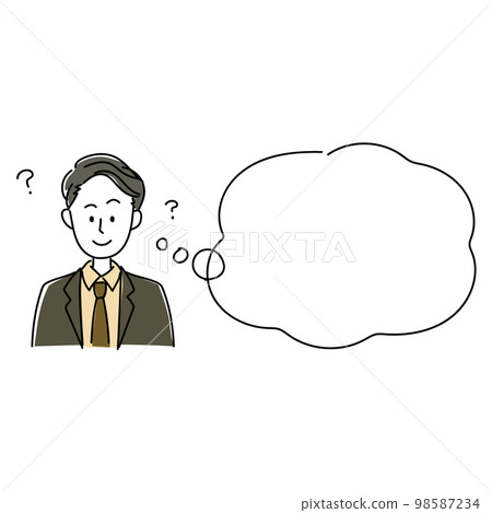 Illustration and balloon material of a man wearing a suit and setting his hair with a complicated smile Illustration and balloon material of a man wearing a suit and setting his hair with a complicated smile 98587234