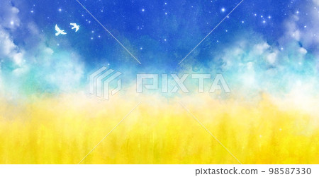 Abstract background with the image of peace in Ukraine, beautiful blue sky and wheat field Abstract background with the image of peace in Ukraine, beautiful blue sky and wheat field 98587330