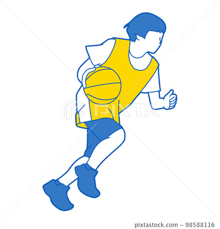 一個男孩打籃球的插圖(白色背景、矢量、剪裁) 一個男孩打籃球的插圖(白色背景、矢量、剪裁) 98588116
