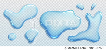 Liquid spills, water drops and puddles Liquid spills, water drops and puddles 98588769