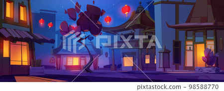 Chinese street at night vector cartoon Chinese street at night vector cartoon 98588770