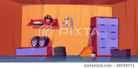 Garage interior design vector cartoon illustration 98588771