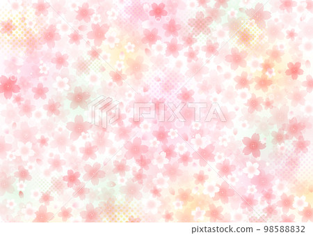 Fluffy ornate cherry blossom frame design, background 98588832