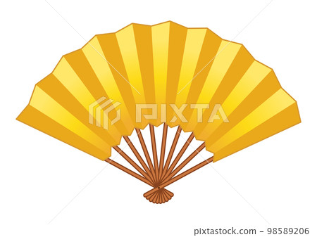 日本工藝品金色折扇的彩色插圖 98589206