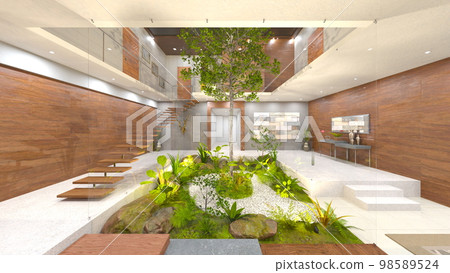 Living room with trees inside Living room with trees inside 98589524
