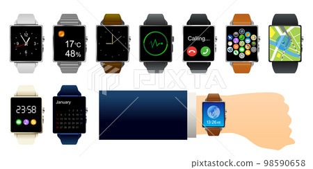 Multifunctional smartwatch, classic and luxury watch set. App display vector illustration material 98590658