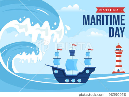 World Maritime Day Illustration with Sea and Ship for Web Banner or Landing Page in Flat Blue Nautical Celebration Cartoon Hand Drawn Templates 98590958