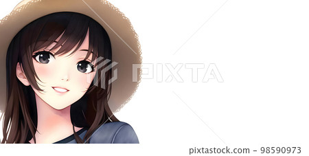 A woman wearing a straw hat Summer refreshing - Stock Illustration ...