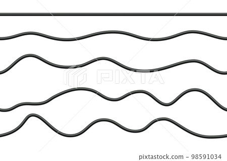 Realistic electrical wires. Cable power energy. Flexible thick network cord. Black electric computer connection wires. Seamless line cable. Vector illustration on white background Realistic electrical wires. Cable power energy. Flexible thick network cord. Black electric computer connection wires. Seamless line cable. Vector illustration on white background 98591034