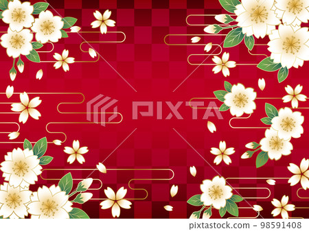 Leaf cherry blossoms and clouds checkered background horizontal red Leaf cherry blossoms and clouds checkered background horizontal red 98591408