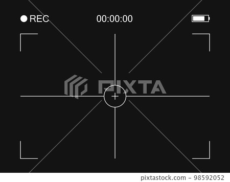 Photo camera frame cross viewfinder template. Vector illustration with rec, time, battery at dark background. 98592052