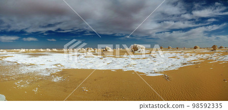 Abstract nature sculptures in White desert at Sahara, Egypt Abstract nature sculptures in White desert at Sahara, Egypt 98592335