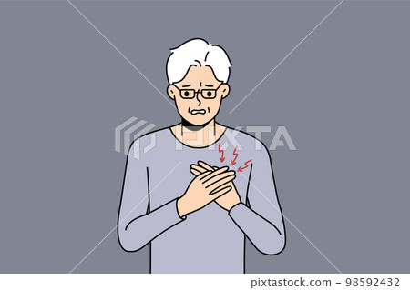 Unhealthy elderly man suffer from heart pain 98592432