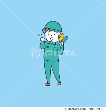 一個沒有經驗的穿工作服的年輕人的插圖素材 一個沒有經驗的穿工作服的年輕人的插圖素材 98592918