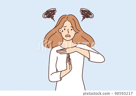 Distressed woman show stop gesture  98593217