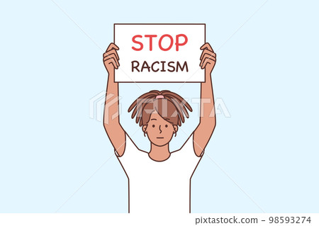African American woman with poster against racial discrimination  98593274