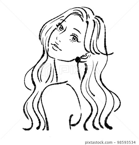 女性單色線描插圖素材 女性單色線描插圖素材 98593534