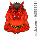 A scary red ogre with a cross-legged face 98593914