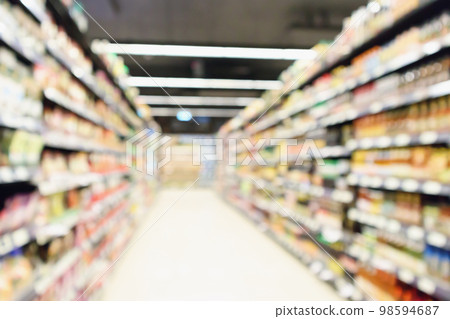 Abstract blur supermarket aisle defocused background Abstract blur supermarket aisle defocused background 98594687