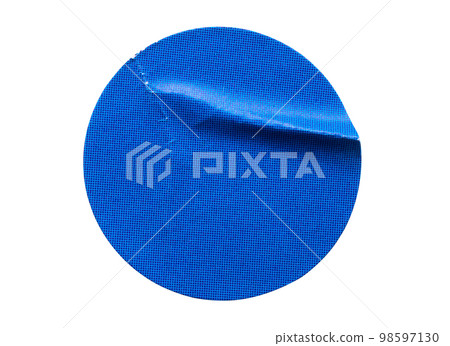 Blank blue round adhesive paper sticker label isolated on white background 98597130