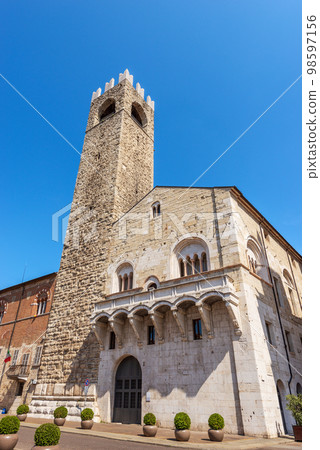 Brescia Lombardy Italy - Medieval Broletto Palace and Pegol Tower Brescia Lombardy Italy - Medieval Broletto Palace and Pegol Tower 98597156