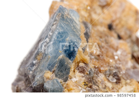 Macro mineral stone Corundum in rock a white background Macro mineral stone Corundum in rock a white background 98597458