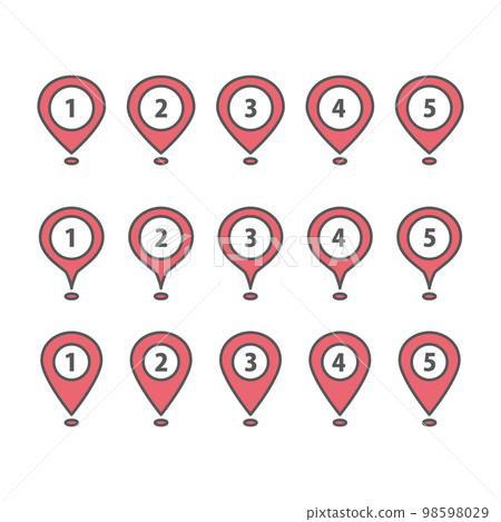 編號的流行地圖圖釘圖標設置為紅色 98598029