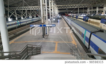 KTX. Train. High-speed. Gyeongju. Donggung Palace and Wolji Pond. Inside the train. Singyeongju Station 98598315