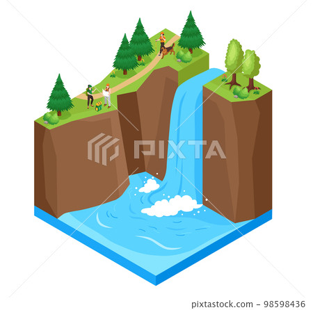 Waterfall Scenery Isometric Concept 98598436