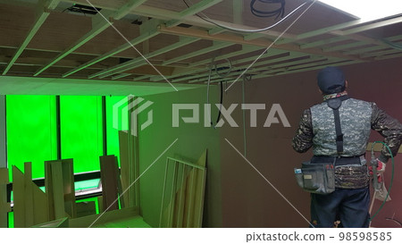 City, building, construction, interior, wood, interior, carpenter, nonflammable plaster, ladder, scaffolding 98598585