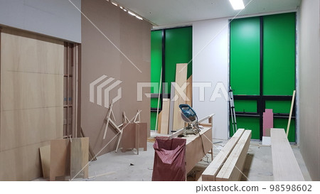 City, building, construction, interior, wood, interior, carpenter, nonflammable plaster, ladder, scaffolding 98598602