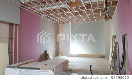 城市、建築、建築、室內、木材、室內、木匠、不易燃石膏、梯子、腳手架 98598610