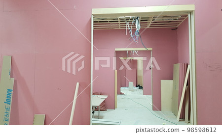 城市、建築、建築、室內、木材、室內、木匠、不易燃石膏、梯子、腳手架 98598612