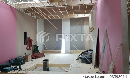 城市、建築、建築、室內、木材、室內、木匠、不易燃石膏、梯子、腳手架 98598614