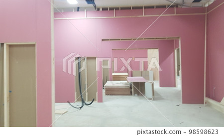 城市、建築、建築、室內、木材、室內、木匠、不易燃石膏、梯子、腳手架 98598623