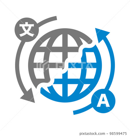 語言翻譯和地球和箭頭。語言翻譯。向量。 98599475