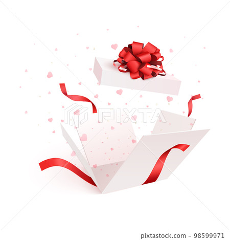 Open Gift Box with Hearts Confetti Burst. Valentines Day Open Gift Box with Hearts Confetti Burst. Valentines Day 98599971